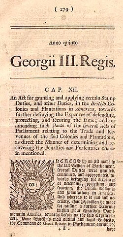 Notice of the Stamp Act 1765 in a colonial newspaper