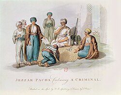 Al-Jazzar condemning a criminal in Acre, at his court in 1800