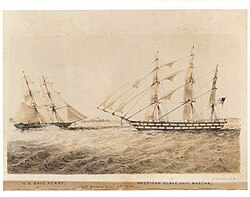 U.S. brig Perry confronting the slave ship Martha off Ambriz on June 6, 1850 (Sarony & Co. lithograph, Andrew H. Foote's Africa and the American Flag, 1854)