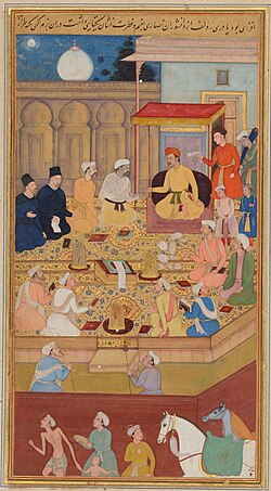 Akbar the Great holding a court discussing theology