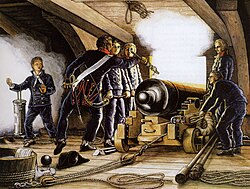 Firing of an 18-pound gun, Louis-Philippe Crepin (1772–1851)