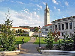 View from Memorial Glade of Sather Tower (the Campanile), the center of Berkeley