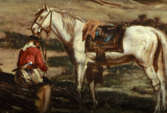 Criollo horses were small but tough. From Antonio Gazzano's El Tambo de Quirino (1873), oil on canvas (detail), Fortabat Art Collection. Notice gaucho's facón (dagger-sword).