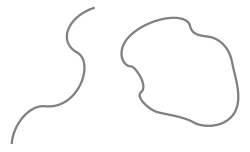 A wavy open segment and closed loop of string.