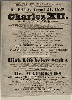 Billing for a British theatre in 1829
