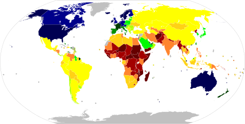 Countries or territories by GDP (nominal) per capita in 2026 >$70,000 $60,000–70,000 $50,000–60,000 $40,000–50,000 $30,000–40,000 $20,000–30,000 $10,000–20,000 $5,000–10,000 $2,500–5,000 $1,000–2,500 <$1,000 No data