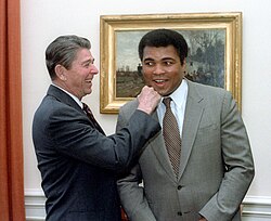 President Ronald Reagan with Ali in the Oval Office in 1983