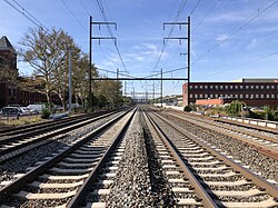 The Northeast Corridor tracks between Hamilton Township and Trenton in central New Jersey