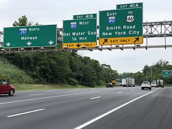 I-287 northbound approaching I-80 in Parsippany–Troy Hills
