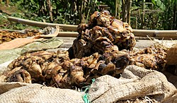 Cup lump rubber coagula in a Myanmar road stall