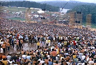 A small part of the crowd of 400,000, after the rain, Woodstock, New York, August 1969