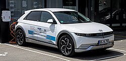 An electric car at a charging station