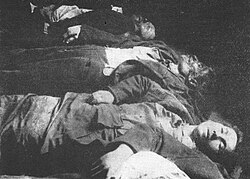 Victims of a clash between striking workers and the army in Prostějov, Austria-Hungary, April 1917
