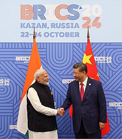 Indian Prime Minister Narendra Modi and Chinese President Xi Jinping at the 16th BRICS summit in Kazan, October 2024