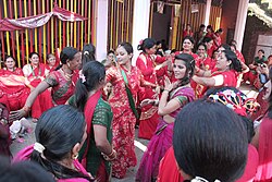 Women celebrating Haritalika Teej in Nepal