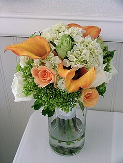 Rose, hydrangea and calla wedding bouquet