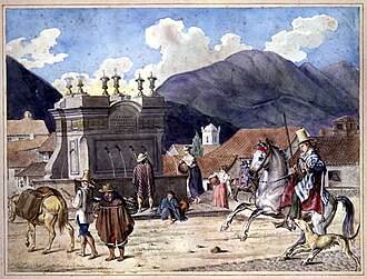 Former colonial Plaza de San Victorino, in Bogotá, painted in 1824 by François Désiré Roulin.