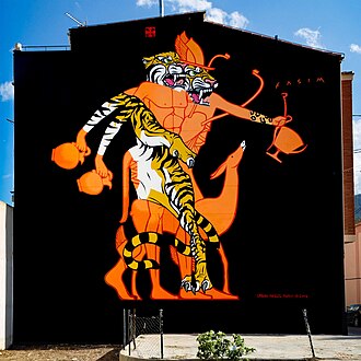 Guerrilla art, a humanist mural by Fasim in Alcoi, 2018, Valencia, Spain