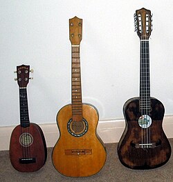 Different types of ukuleles, widely used in Hawaiian music