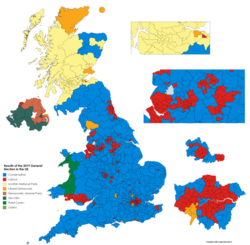 The former constituencies showing the results of the 2019 general election.