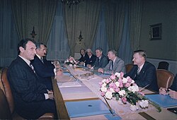 The Iranian Shah, Mohammad Reza Pahlavi, meeting with Alfred Atherton, William H. Sullivan, Cyrus Vance, President Jimmy Carter and Zbigniew Brzezinski in Tehran, 1977