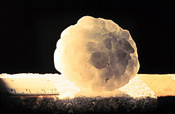 A large hailstone, about 6 centimetres (2.4 in) in diameter