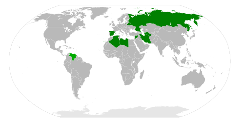 Map of countries visited by Chávez on his September 2009 presidential tour.
