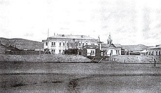 The Russian Consulate of Urga (Ulaanbaatar) and the Holy Trinity Church, both built in 1863