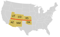 The 37th parallel defining borders between states in the United States.