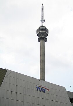 TVRI headquarters in Jakarta, with its seventh logo
