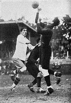 The Chile national team playing at the 1930 FIFA World Cup against Mexico.