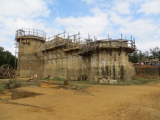 Experimental archeology castle building at Guédelon Castle site in France (2015).