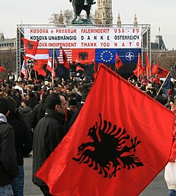 Albanians in Vienna celebrating the declaration of independence of Kosovo