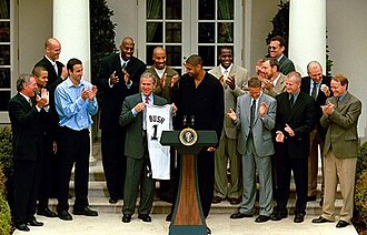 The Spurs visit the White House after their championship in 2003.
