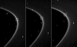 Sequence of Cassini images of Aegaeon embedded within the bright arc of Saturn's G Ring