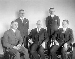 Stephen Mather (center) and his staff, 1927 or 1928