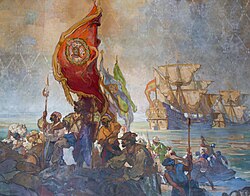 Portuguese explorer Juan Rodríguez Cabrillo claiming California for the Spanish Empire in 1542