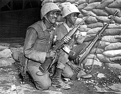 Ethiopian troops sent by the government under the Emperor Haile Selassie I during the Korean War fighting for South Korean independence
