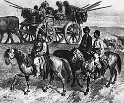 Nomadic Romani family travelling in Moldavia, 1837