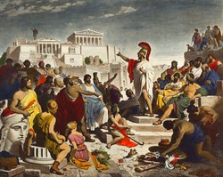 Nineteenth-century painting by Philipp Foltz depicting the Athenian politician Pericles delivering his famous funeral oration in front of the Assembly[42]