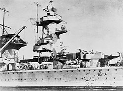 Admiral Graf Spee in Montevideo, with battle damage