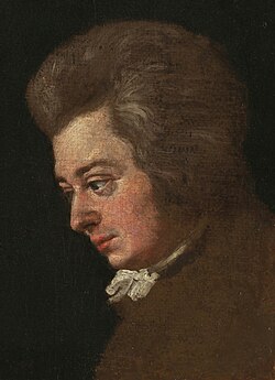 Detail of Mozart's portrait by his brother-in-law Joseph Lange