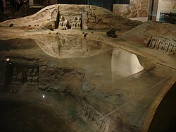 A scale model showing the original and current location of the temple (with respect to the water level) at the Nubian Museum, in Aswan