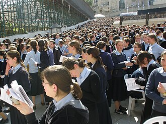 Haredi schoolgirls at the Western Wall in Jerusalem