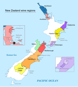 Map of the wine regions of New Zealand