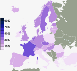 Percentage of people in various European countries who said: "I don't believe there is any sort of spirit, God or life force." (2010)[193]