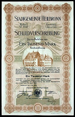 Bond of the Municipality Heilbronn, issued on April 10, 1923