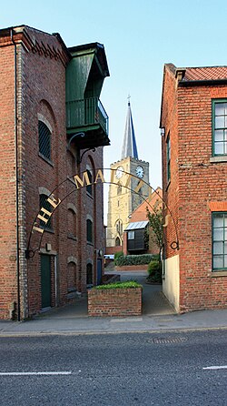 View of St Leonards Catholic church through the Maltings