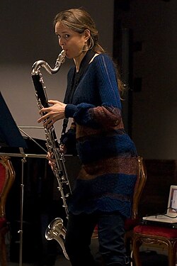 Tara Bouman playing bass clarinet