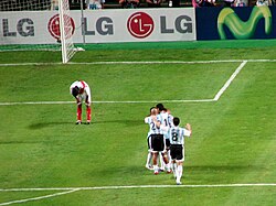 Riquelme #10 celebrates a goal against Peru at the 2007 Copa América